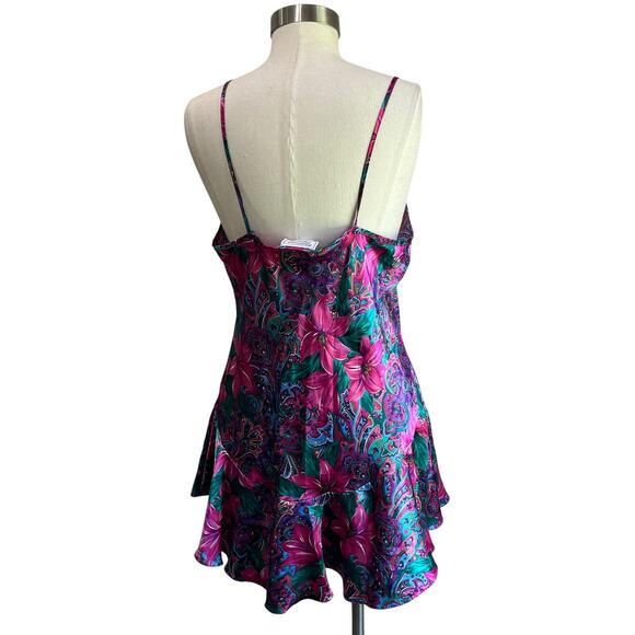 1980 Vintage Satin Paisley Floral California Dynasty Mini Slip Dress Size Large - Picture 2 of 10
